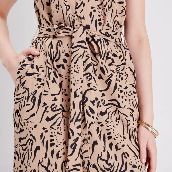 Vib's Robe Droite Boutonnée Beige Femme 7 Vib's Robe Droite Boutonnée Beige Femme – Image 5