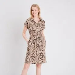 Vib's Robe Droite Boutonnée Beige Femme