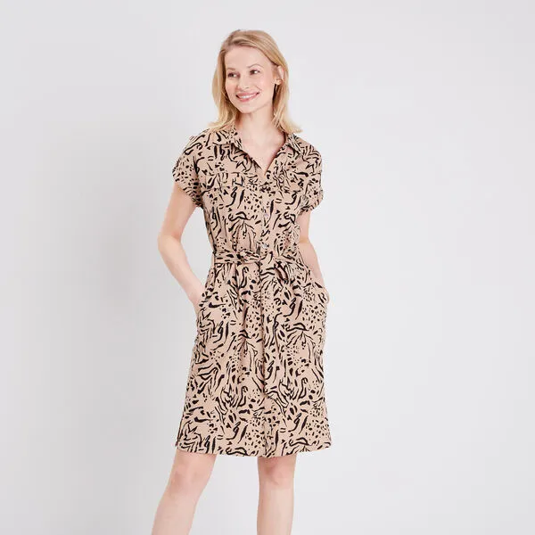 Vib's Robe Droite Boutonnée Beige Femme 3 Vib's Robe Droite Boutonnée Beige Femme