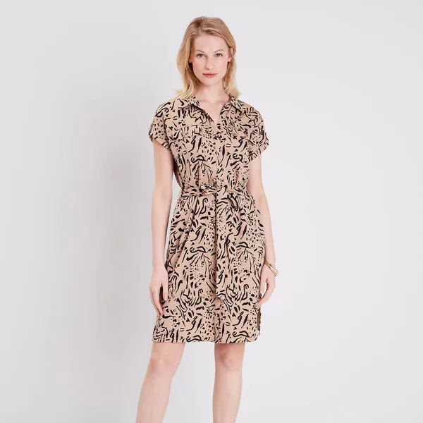 Vib's Robe Droite Boutonnée Beige Femme 4 Vib's Robe Droite Boutonnée Beige Femme – Image 2