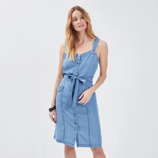 Vib's Robe Droite Boutonnée Denim Double Stone Femme -Robe Boutique robe droite boutonnee denim double stone femme dc 36125113701030312
