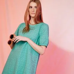 Vib's Robe Droite Broderie Anglaise Vert Menthe Femme