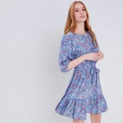 Vib's Robe Droite Ceinturée Bleu Gris Femme