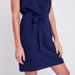 Vib's Robe Droite Ceinturée Bleu Marine Femme -Robe Boutique robe droite ceinturee bleu marine femme d2 36125123700940367