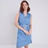 Vib's Robe Droite Ceinturée En Jean Denim Double Stone Femme