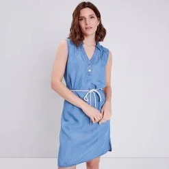 Vib's Robe Droite Ceinturée En Jean Denim Double Stone Femme