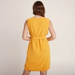 Vib's Robe Droite Ceinturée Jaune Moutarde Femme -Robe Boutique robe droite ceinturee jaune moutarde femme b 36125123700943500
