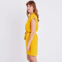 Vib's Robe Droite Ceinturée Jaune Moutarde Femme -Robe Boutique robe droite ceinturee jaune moutarde femme d1 36125133700973668