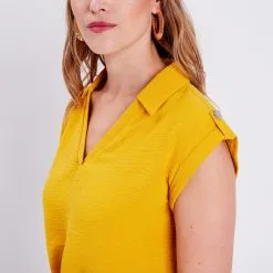 Vib's Robe Droite Ceinturée Jaune Moutarde Femme -Robe Boutique robe droite ceinturee jaune moutarde femme d2 36125133700973668