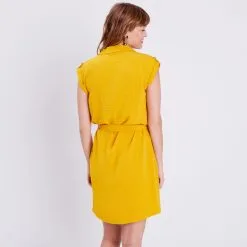 Vib's Robe Droite Ceinturée Jaune Moutarde Femme -Robe Boutique robe droite ceinturee jaune moutarde femme d3 36125133700973668