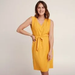 Vib's Robe Droite Ceinturée Jaune Moutarde Femme