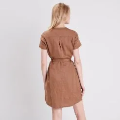 Vib's Robe Droite Ceinturée Marron Femme -Robe Boutique robe droite ceinturee marron femme b 36125133700813591