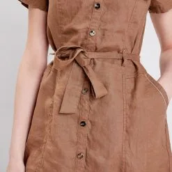 Vib's Robe Droite Ceinturée Marron Femme -Robe Boutique robe droite ceinturee marron femme d1 36125133700813591