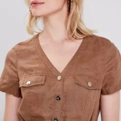 Vib's Robe Droite Ceinturée Marron Femme -Robe Boutique robe droite ceinturee marron femme d2 36125133700813591