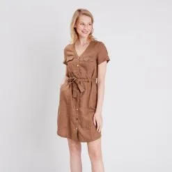 Vib's Robe Droite Ceinturée Marron Femme