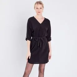 Vib's Robe Droite Ceinturée Noir Femme -Robe Boutique robe droite ceinturee noir femme fp 36125153510450100
