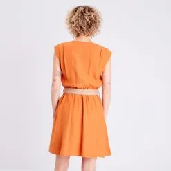 Vib's Robe Droite Ceinturée Orange Femme -Robe Boutique robe droite ceinturee orange femme b 36125313240055193