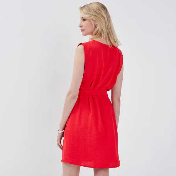 Vib's Robe Droite Ceinturée Rouge Femme 5 Vib's Robe Droite Ceinturée Rouge Femme – Image 3