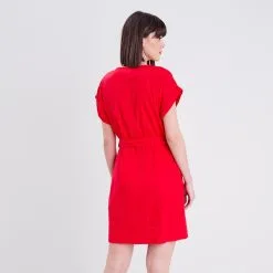 Vib's Robe Droite Ceinturée Rouge Femme 10 Vib's Robe Droite Ceinturée Rouge Femme -Robe Boutique robe droite ceinturee rouge femme b 36125383250550486