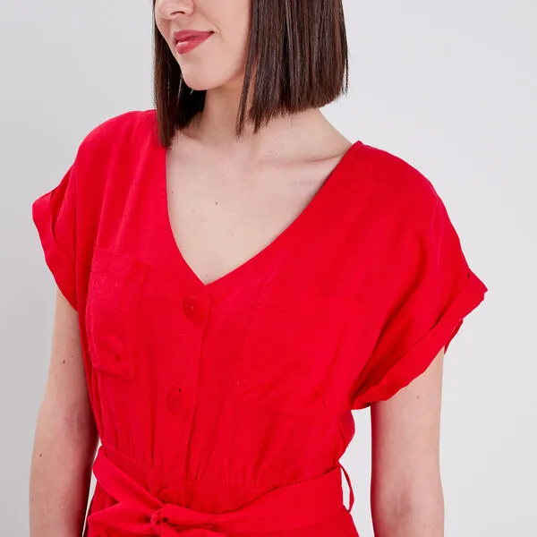 Vib's Robe Droite Ceinturée Rouge Femme 6 Vib's Robe Droite Ceinturée Rouge Femme – Image 4