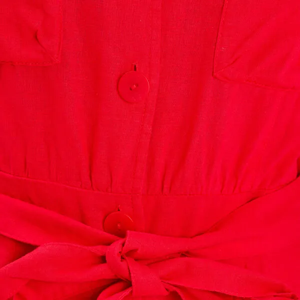 Vib's Robe Droite Ceinturée Rouge Femme 7 Vib's Robe Droite Ceinturée Rouge Femme – Image 5