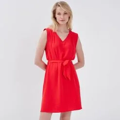 Vib's Robe Droite Ceinturée Rouge Femme