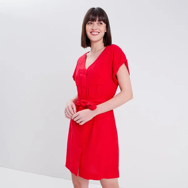 Vib's Robe Droite Ceinturée Rouge Femme 3 Vib's Robe Droite Ceinturée Rouge Femme