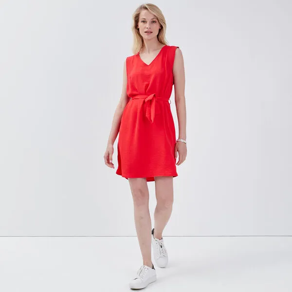 Vib's Robe Droite Ceinturée Rouge Femme 4 Vib's Robe Droite Ceinturée Rouge Femme – Image 2