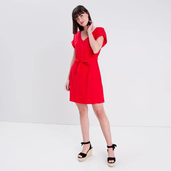 Vib's Robe Droite Ceinturée Rouge Femme 8 Vib's Robe Droite Ceinturée Rouge Femme – Image 6