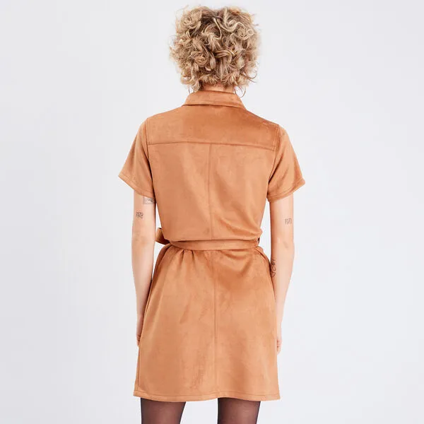 Vib's Robe Droite Ceinturée Suédine Marron Clair Femme 5 Vib's Robe Droite Ceinturée Suédine Marron Clair Femme – Image 3