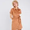 Vib's Robe Droite Ceinturée Suédine Marron Clair Femme