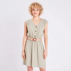 Vib's Robe Droite Ceinturée Vert Clair Femme -Robe Boutique robe droite ceinturee vert clair femme fp 36125313240054494