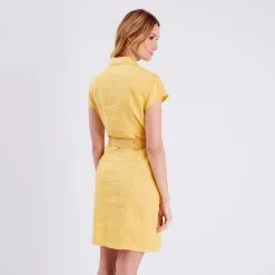 Vib's Robe Droite Ceinturée Zippée Jaune Moutarde Femme -Robe Boutique robe droite ceinturee zippee jaune moutarde femme b 36125153700523283