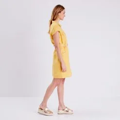 Vib's Robe Droite Ceinturée Zippée Jaune Moutarde Femme -Robe Boutique robe droite ceinturee zippee jaune moutarde femme d1 36125153700523283