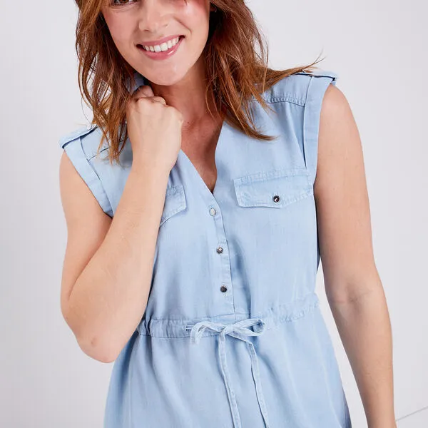 Vib's Robe Droite En Jean Denim Bleach Femme 6 Vib's Robe Droite En Jean Denim Bleach Femme – Image 4