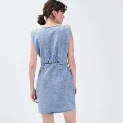 Vib's Robe Droite En Jean Denim Double Stone Femme -Robe Boutique robe droite en jean denim double stone femme b 36125373240270238