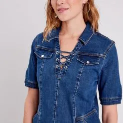 Vib's Robe Droite En Jean Denim Stone Femme -Robe Boutique robe droite en jean denim stone femme d1 36125133700820313