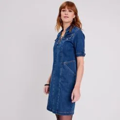 Vib's Robe Droite En Jean Denim Stone Femme