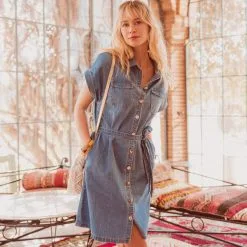 Vib's Robe Droite En Jean Denim Stone Femme