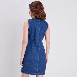 Vib's Robe Droite En Jean Réversible Bleu Femme -Robe Boutique robe droite en jean reversible bleu femme b 36125133701023718