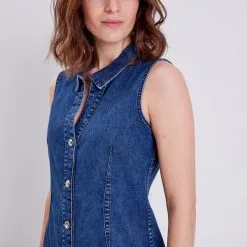Vib's Robe Droite En Jean Réversible Bleu Femme -Robe Boutique robe droite en jean reversible bleu femme d1 36125133701023718