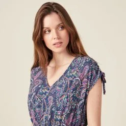 Vib's Robe Droite Fluide Col En V Bleu Femme -Robe Boutique robe droite fluide col en v bleu femme d1 36125272811004113