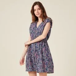 Vib's Robe Droite Fluide Col En V Bleu Femme