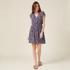 Vib's Robe Droite Fluide Col En V Bleu Femme -Robe Boutique robe droite fluide col en v bleu femme si 36125272811004113