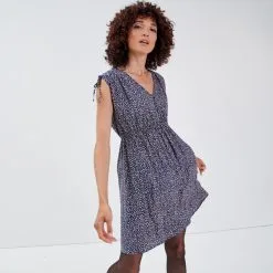 Vib's Robe Droite Fluide Col En V Bleu Foncé Femme