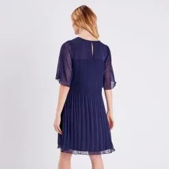 Vib's Robe Droite Fluide Plissée Bleu Marine Femme -Robe Boutique robe droite fluide plissee bleu marine femme b 36125153720350367