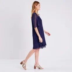 Vib's Robe Droite Fluide Plissée Bleu Marine Femme -Robe Boutique robe droite fluide plissee bleu marine femme d1 36125153720350367