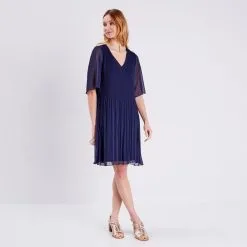Vib's Robe Droite Fluide Plissée Bleu Marine Femme -Robe Boutique robe droite fluide plissee bleu marine femme si 36125153720350367