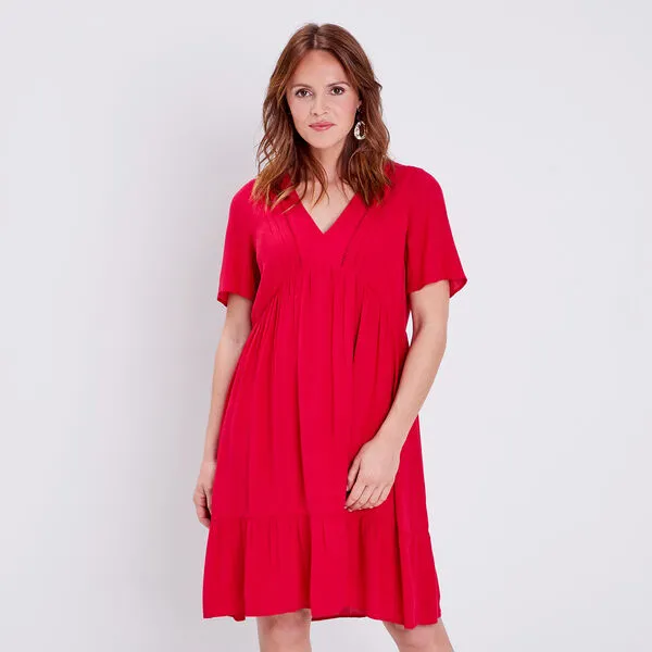 Vib's Robe Droite Fluide Rose Framboise Femme 4 Vib's Robe Droite Fluide Rose Framboise Femme – Image 2