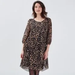 Vib's Robe Droite Manches 3/4 Beige Femme -Robe Boutique robe droite manches 34 beige femme fp 36125123701003536